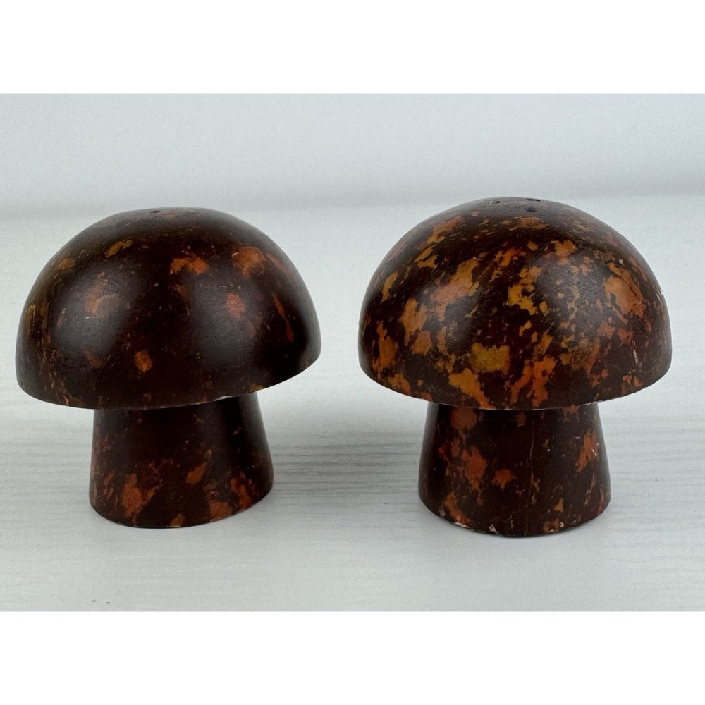 Vintage Bakelite Mushroom Salt & Pepper Shakers Tortoise Shell Tested MCM Set